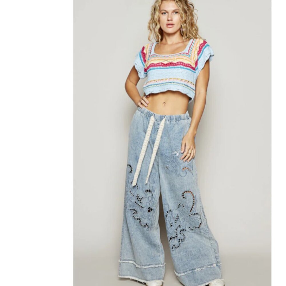 🖤 POL Vintage Wash Outseam Woven Twill Wide Pants – NWT – Size Medium - Picture 3 of 11